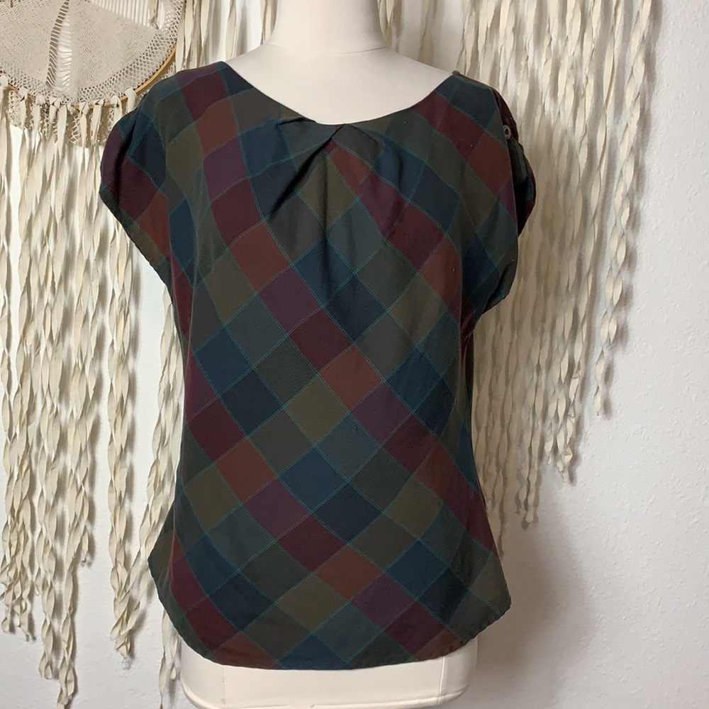 Patagonia Cap Sleeve Back Zip Plaid Top Size 10